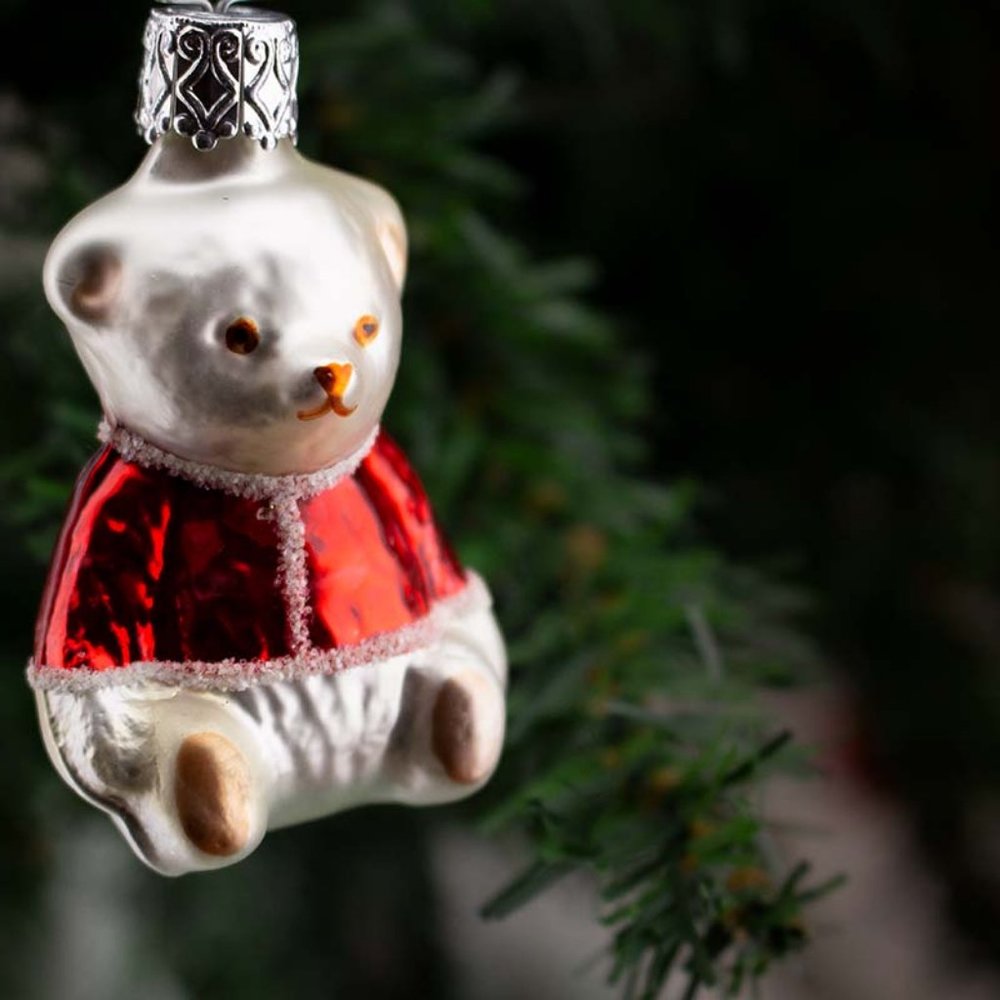 Teddy Bear in a Red Sweater, Vintage Old World Christmas Glass Ornament